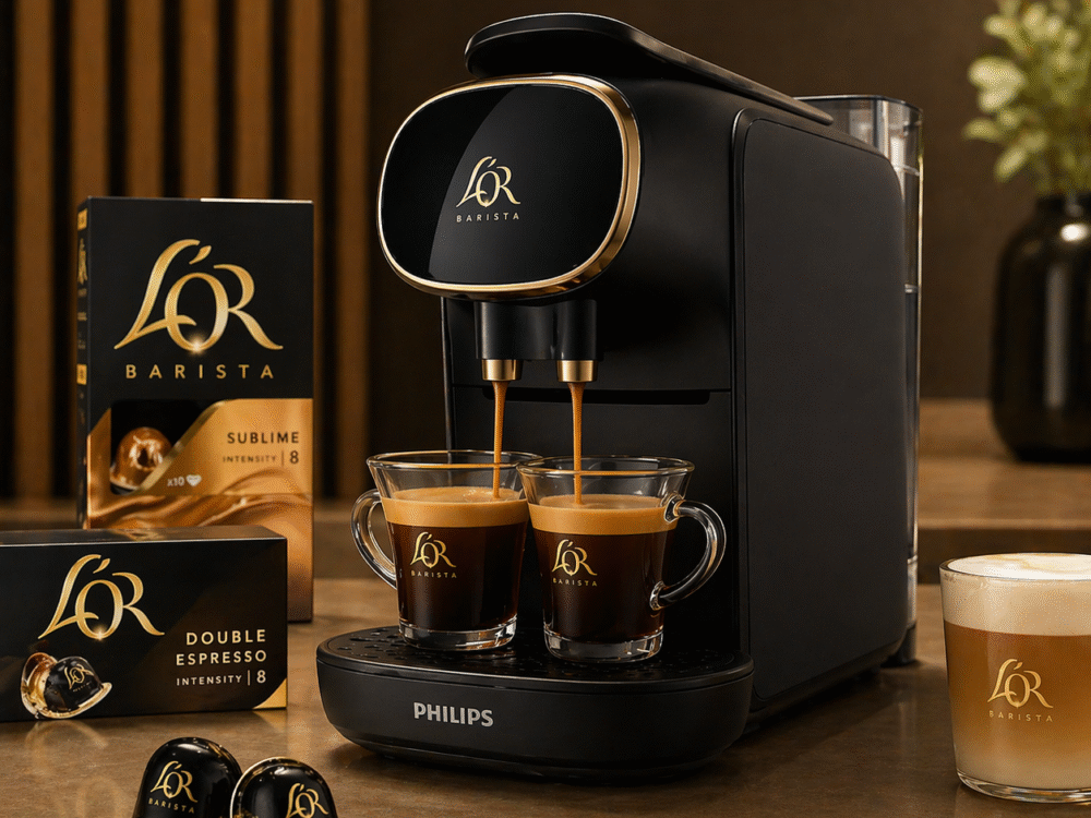 Machine à café L’OR Barista reconditionnée noire avec double expresso et capsules compatibles